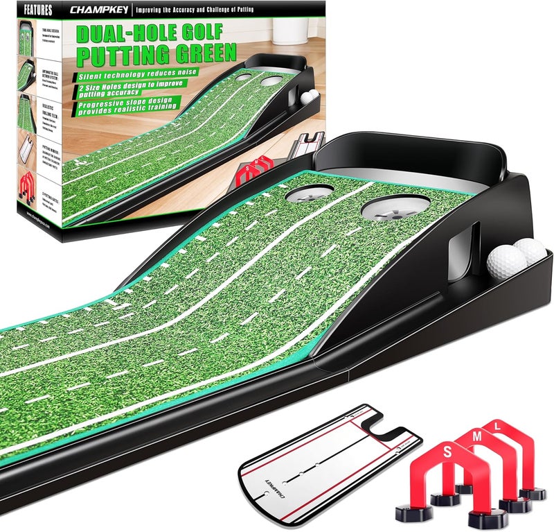 Champkey Premium Golf Putting Green Indoor with 3 Golf Putting Gates - Improves Putting Accuracy and Skill Levels Golf Putting Mat - Ideal for Indoor and Outdoor Training - Image 1